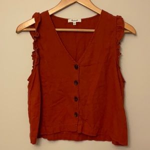 Madewell Ruffle Button Front Linen Blend Tank